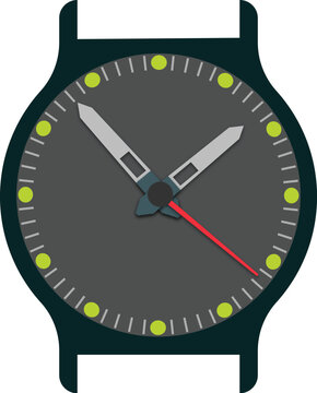 Minimalist wrist watch vector illustration with dark dial and glowing markers Png cutout