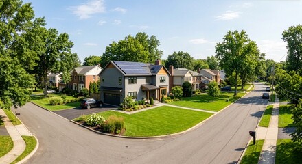 Obraz premium Rooftop Solar Panels on an American Suburban Home