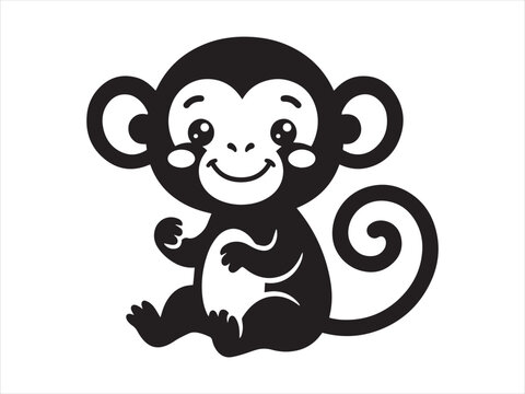 Cute cartoon monkey silhouette illustration isolated on white background for children design projects and nursery wall art