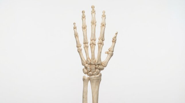 Anatomical human hand skeleton model showing bones and wrist