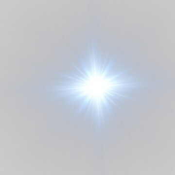 Beautiful shimmering lens flare light effect with bright blue light effect and bright lens flare, featuring blue glow effect and starry flares with shimmering highlights for abstract blue background