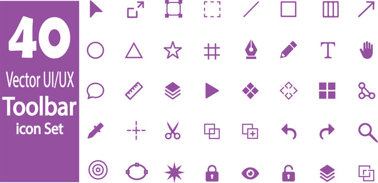 Modern flat design vector toolbar icon set for UI UX web and app development