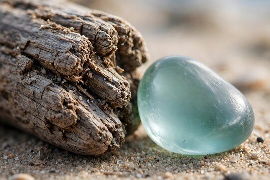 Beach Pebble And Wood Close-Up