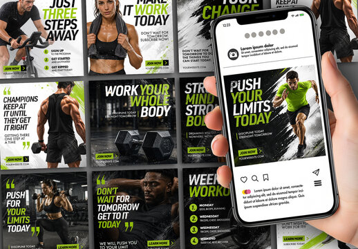 Social media design template, sports and health theme