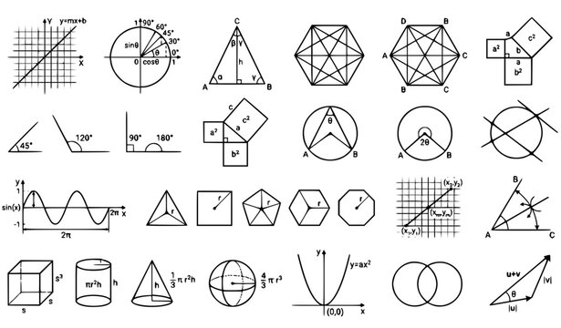 Blue Mathematical and Geometric Science Diagram Vector Set