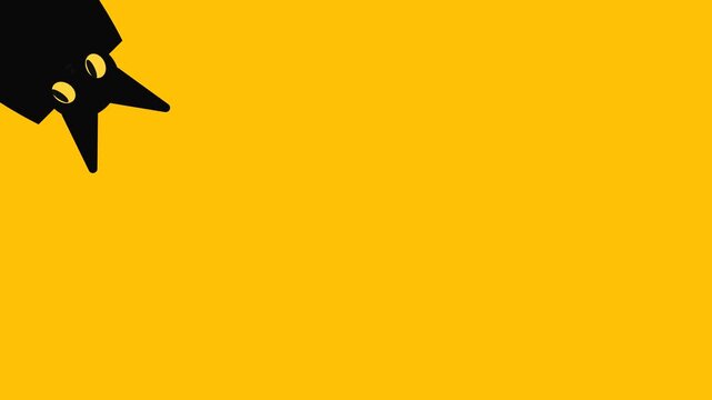 Black Cat Peeking from Top Left Corner on Yellow Background &ndash; Cute Halloween Cartoon Animation