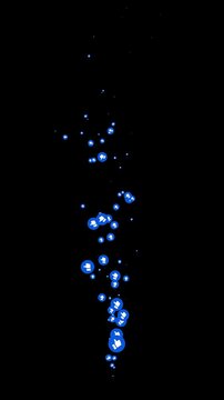 Glowing thumbs up like symbols rising as motion particles on black background in 4K