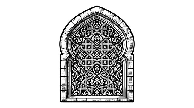 Islamic mihrab archway intricate geometric pattern.