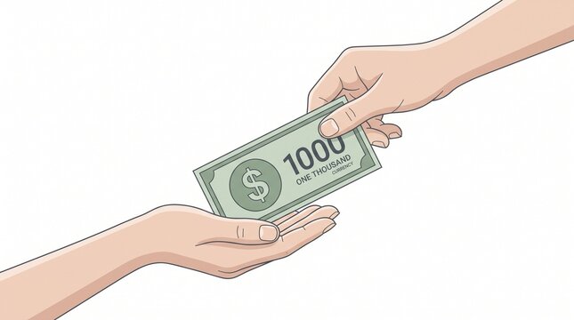 Hands exchanging a one hundred dollar bill