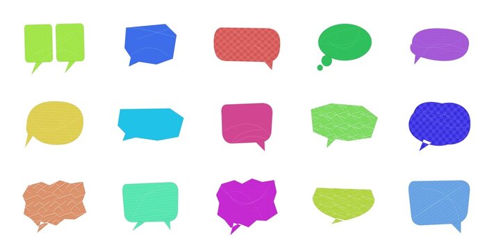 Speech bubbles and comic thought clouds with different shapes and textures isolated on a white background for chat and messaging design