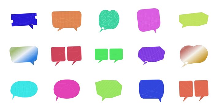 Speech bubbles and chat boxes for communication and social media design elements isolated on a white background
