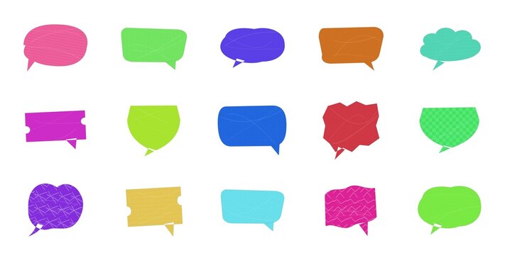 Speech bubbles and comic thought balloons in various shapes and artistic textures isolated for message design and communication