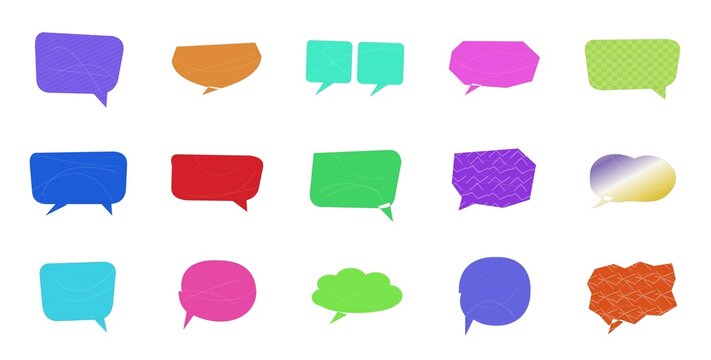 Speech bubbles and chat boxes for messaging and communication design elements isolated on a white background for web and mobile use