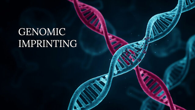 Abstract representation of genomic imprinting with dna helix structure strands