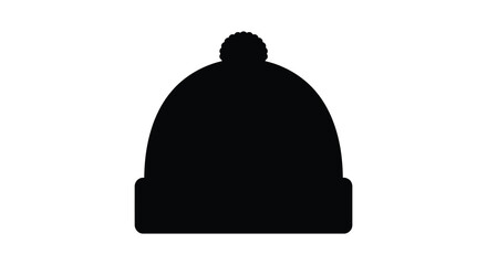 Fototapeta premium Black knit beanie with pompom is shown as a silhouette