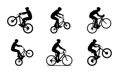 Fototapeta premium BMX Bike Rider Silhouettes, Extreme Sports Action, Bicycle Tricks Set, Dynamic Motion Graphics