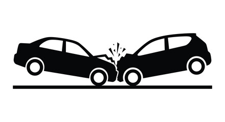 Fototapeta premium Two cars colliding head on a black silhouette illustration