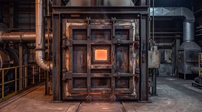 ndustrial furnace with heat resistant door in factory