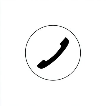 Black telephone handset icon inside a circle for contact and communication design.