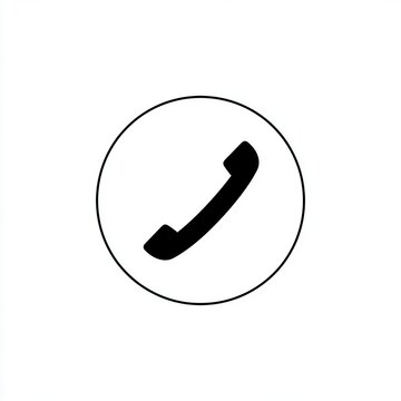 Black telephone handset icon inside a circle for contact and communication design