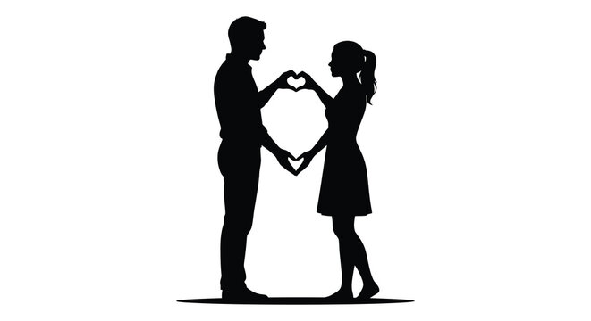 Couple forming a heart shape with hands black silhouette