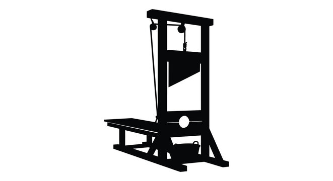 Guillotine execution device depicted as a stark black silhouette