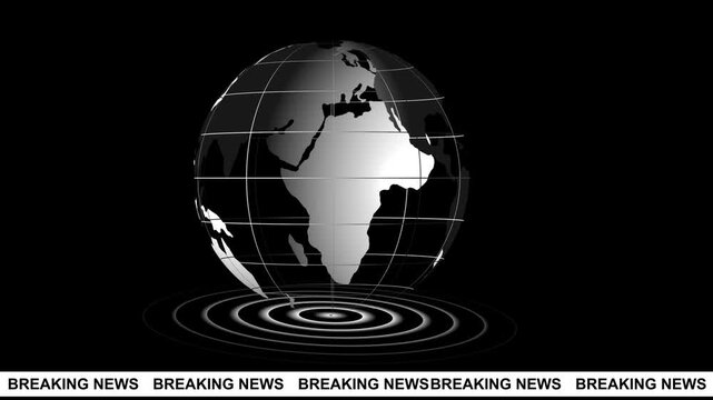 Breaking Live News Broadcast with Globe Background. international news background animation. Breaking News Modern Virtual Studio, Globe digital news background. 4k