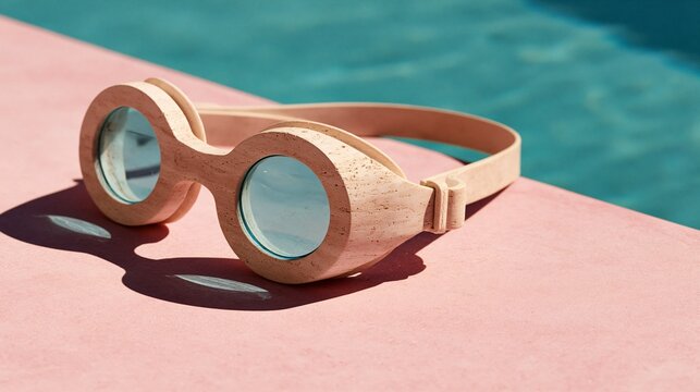 Wooden swim goggles by poolside