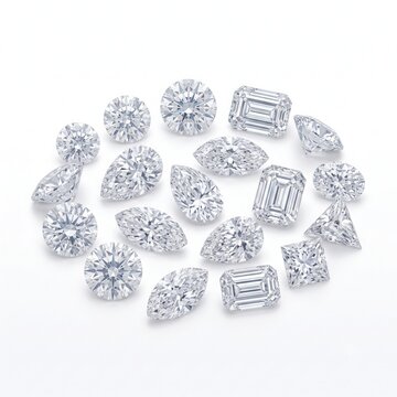 Assorted brilliant cut diamonds in a luxurious elegant style, sparkling white with bright studio lighting