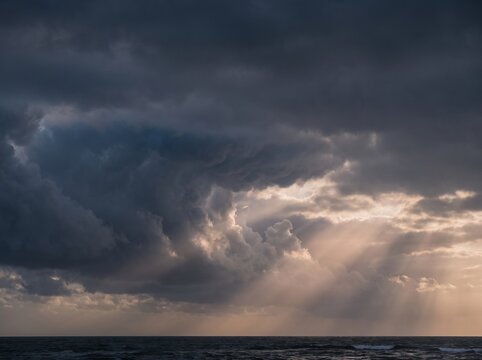 Dramatic Storm Clouds With Sunlight Sky