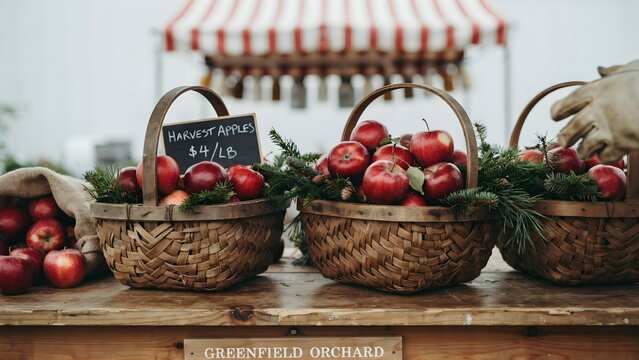 Baskets of Fresh Apples at Greenfield Orchard Farmers Market