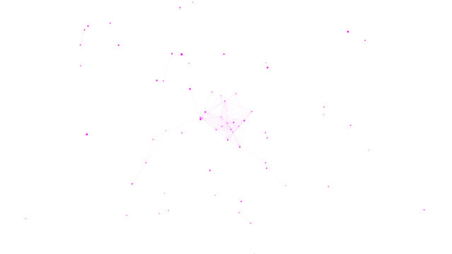 Abstract digital network visualization with interconnected pink nodes and lines on a deep black space