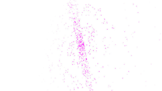 Abstract magenta particle swarm floating in dark space creating chaotic cloud of vibrant glowing dots