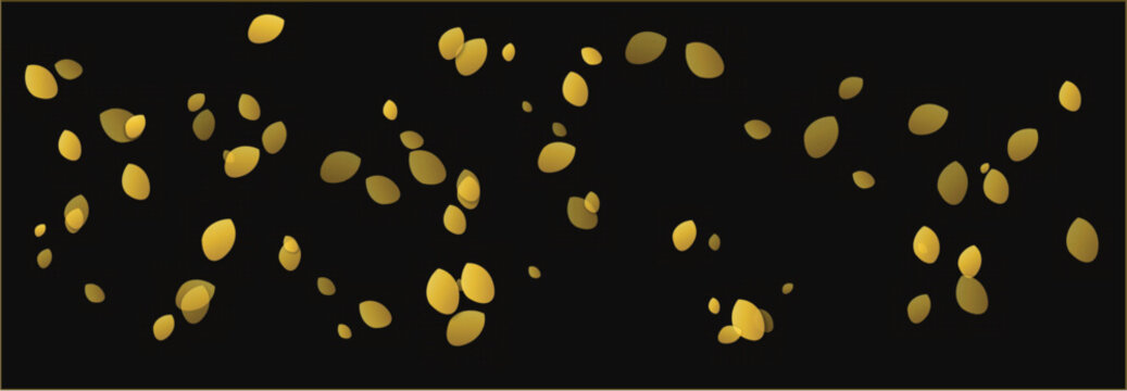 Falling golden leaves abstract pattern on black background with gold confetti