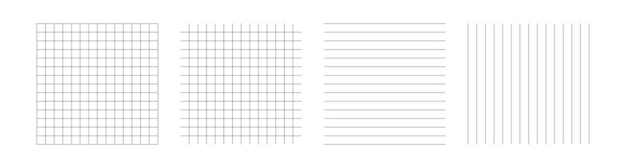 Grid and line pattern collection with square mesh, horizontal and vertical parallel stripe variations © Ira
