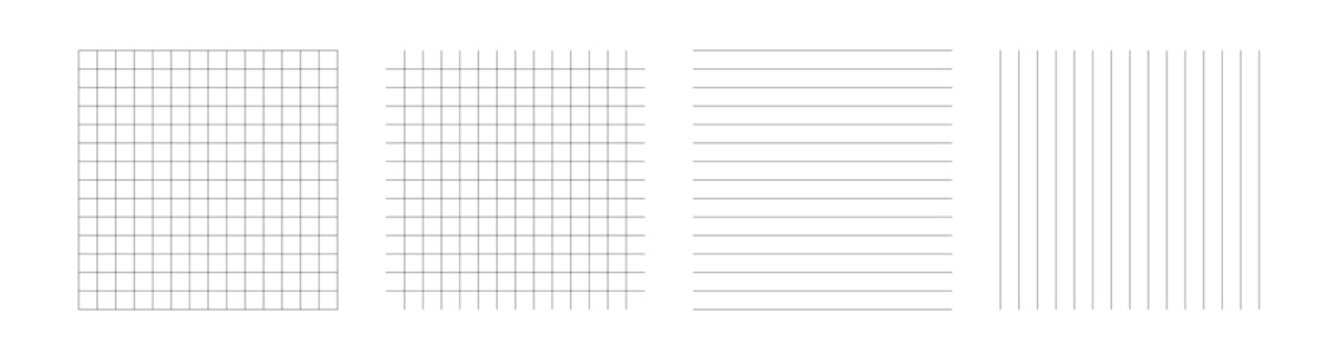 Grid and line pattern collection with square mesh, horizontal and vertical parallel stripe variations