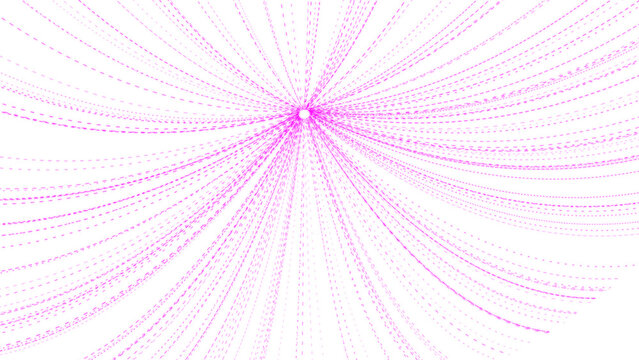 Dynamic bright pink dotted radial light rays bursting outward from a central dark circular point
