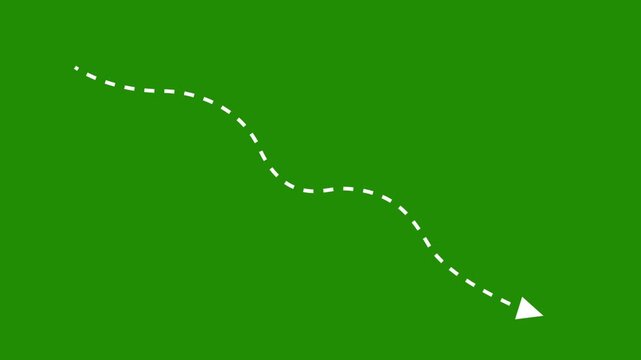 White dashed arrow pointing forward on a flat solid green background