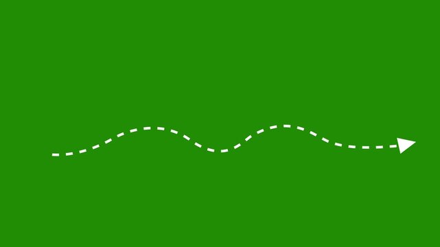 White dashed arrow pointing up and right on a solid green background
