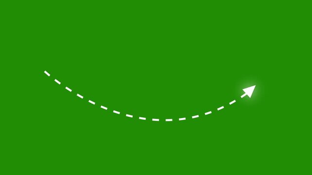 White triangle cursor pointing down with a dashed path line on a solid green background
