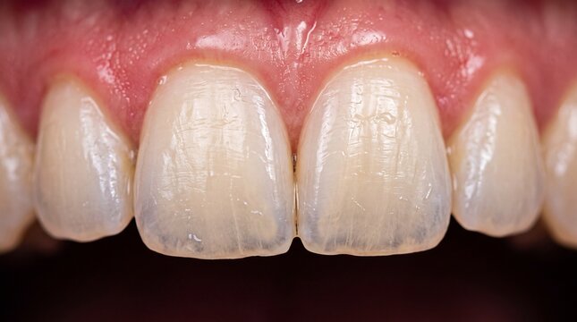 Extreme Close-Up of Enamel Erosion on Front Teeth