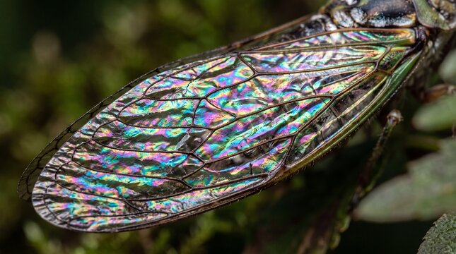 Macro View of Cicada Iridescent Wing Details