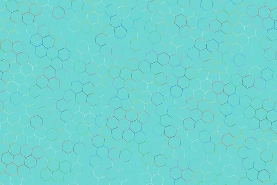 Abstract blue pattern with hexagons and watercolor textures