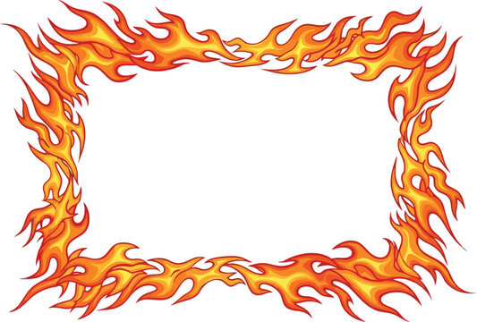 Rectangular frame made of burning orange fire flames with a decorative border