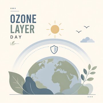 Ozone Layer Day concept illustration, Earth protection and environmental conservation poster, atmospheric shield and planet earth graphic