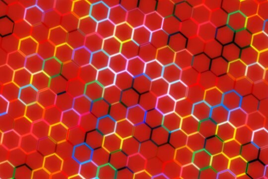 Colorful hexagon pattern with vibrant red background