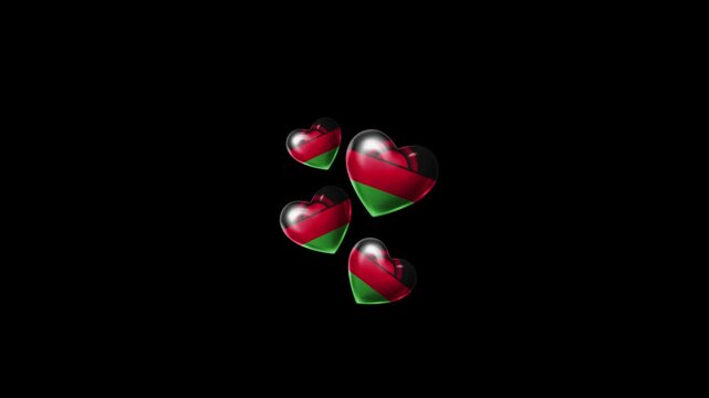 Realistic MALAWI Flag Hearts Animation, Love MALAWI National Symbol Design