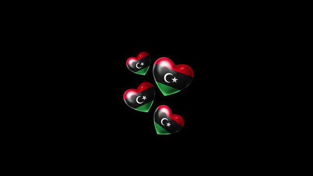 Realistic LIBYA Flag Hearts Animation, Love LIBYA National Symbol Design