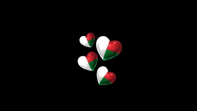 Realistic MADAGASCAR Flag Hearts Animation, Love MADAGASCAR National Symbol Design