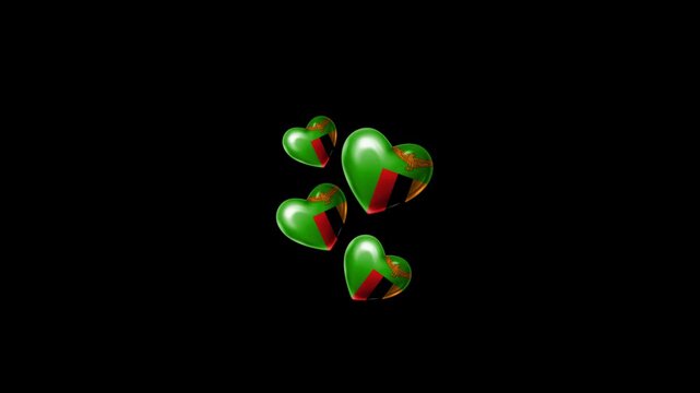Realistic ZAMBIA Flag Hearts Animation, Love ZAMBIA National Symbol Design